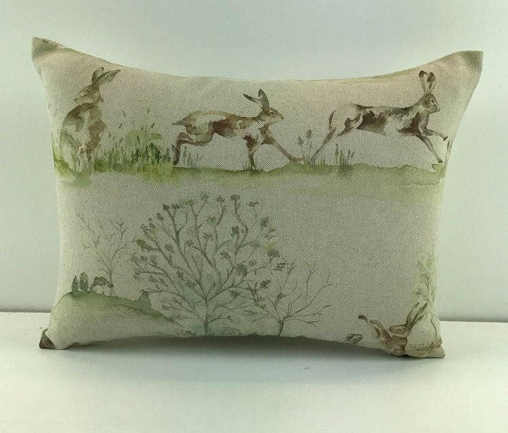 Voyage - Boxing Hares -  Linen - Cute Rabbit Cushion Cover Throw Pillow Designer Home Decor.