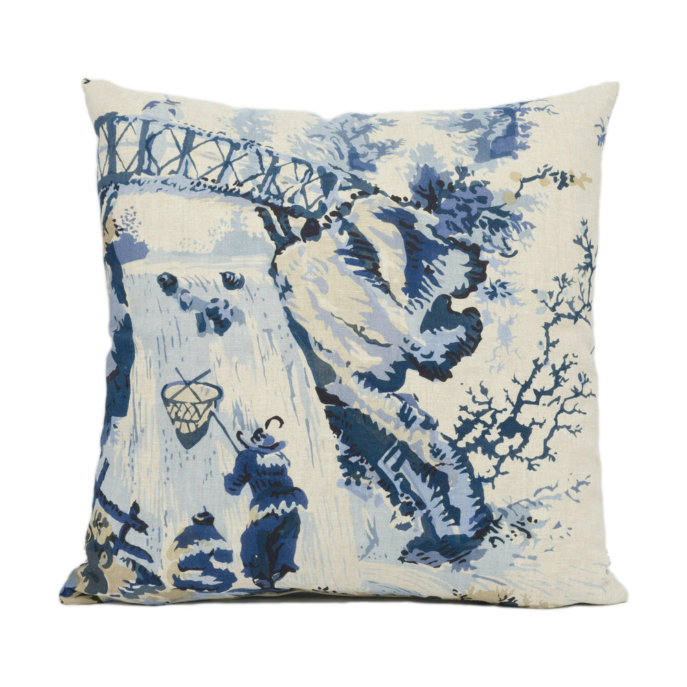 Thibaut - Moorea - Blue - Asian Toile Inspired Cushion Cover - Designer Home Décor - Handmade Throw Pillow.