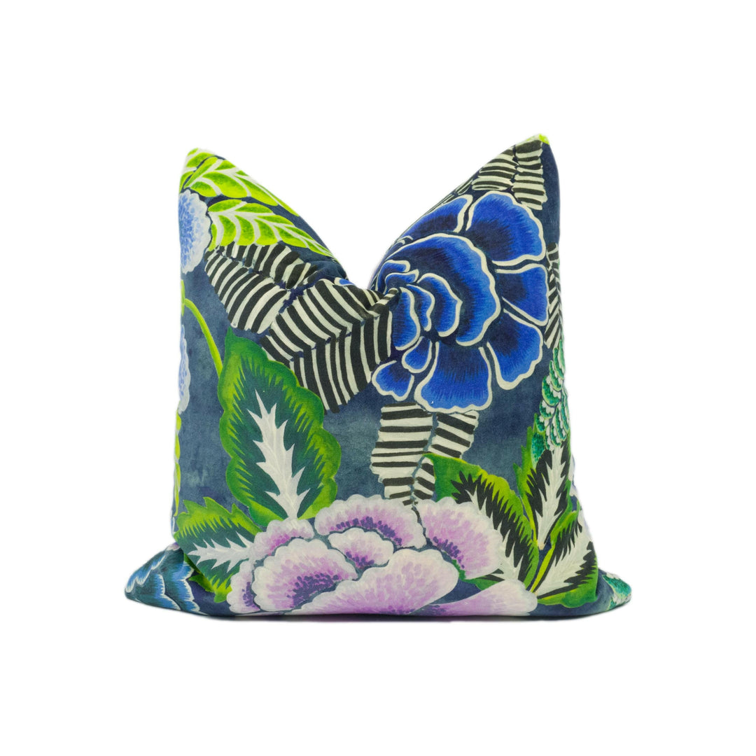 Designers Guild - Rose De Damas Velours - Indigo - Designer Floral Velvet Cushion Cover - Geometric Pillow Cover - Statement Floral Pillow.