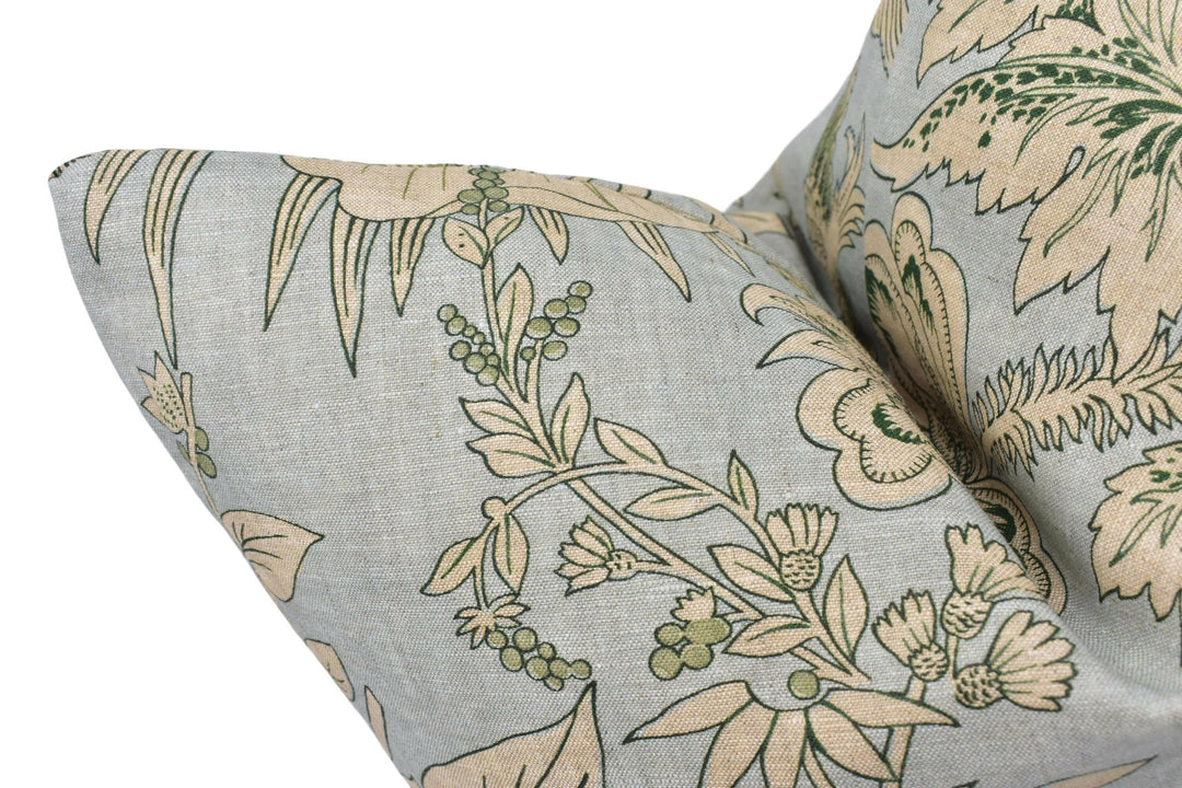 Thibaut - Rosalind - Mist - Sophisticated Delicate Flora and Fauna Designer Cushion Cover - Luxury Throw Pillow - Handmade Home Decor.