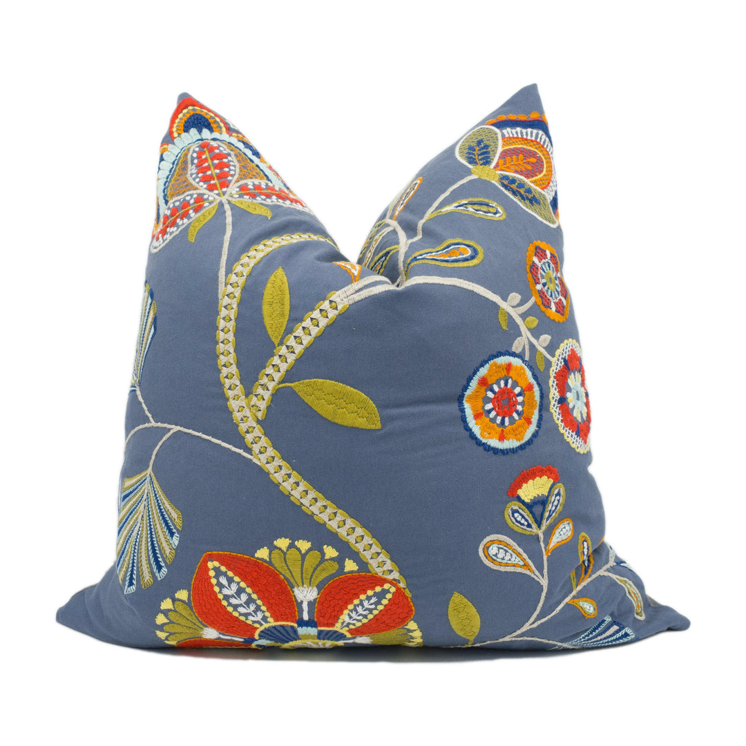 Jane Churchill - Carimbo - Navy - Chic Embroidered Floral 22x22 Inch Cushion Cover - Handmade Throw Pillow - Designer Home Décor.