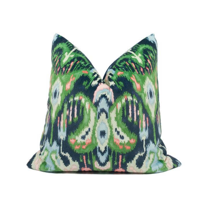 Linwood - Bukhara - Emerald - Sumptuous Ikat Velvet Designer Cushion Cover - Bright Colourful Luxury Throw Pillow - Handmade Home Decor.