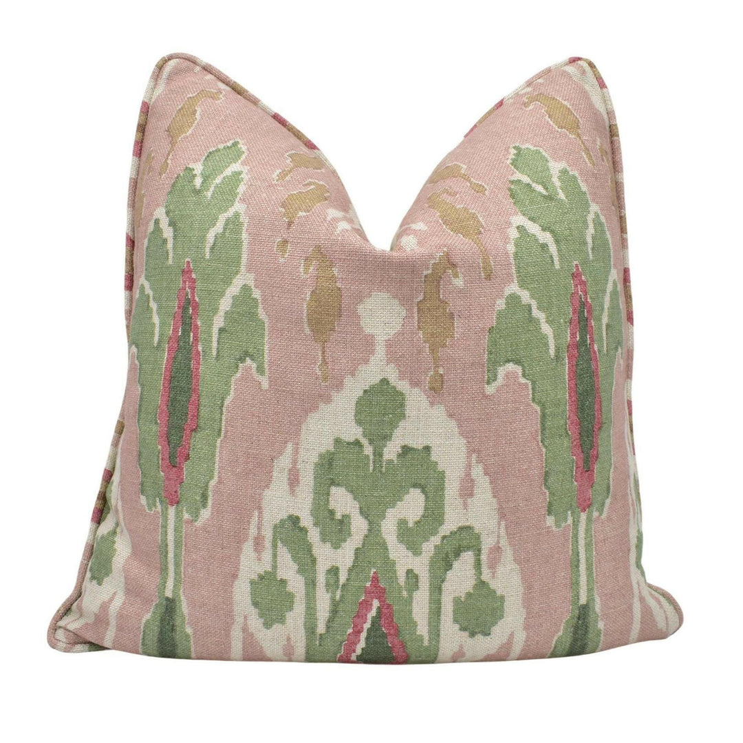 GP & J Baker - Ikat Bokhara - Rose Green - Eastern Silk Road Linen Ikat Designer Cushion Cover - Luxury Throw Pillow - Handmade Home Décor.