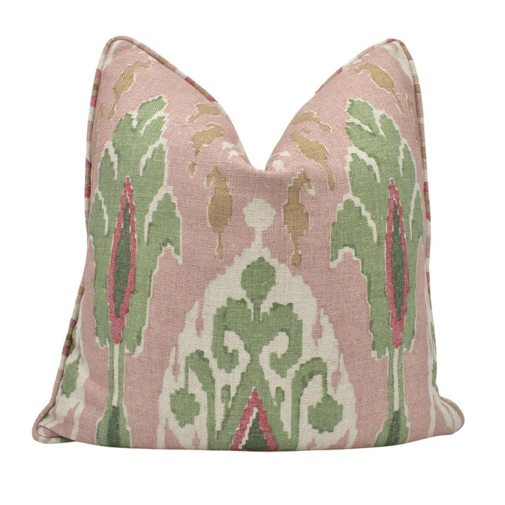 GP & J Baker - Ikat Bokhara - Rose Green - Eastern Silk Road Linen Ikat Designer Cushion Cover - Luxury Throw Pillow - Handmade Home Décor.