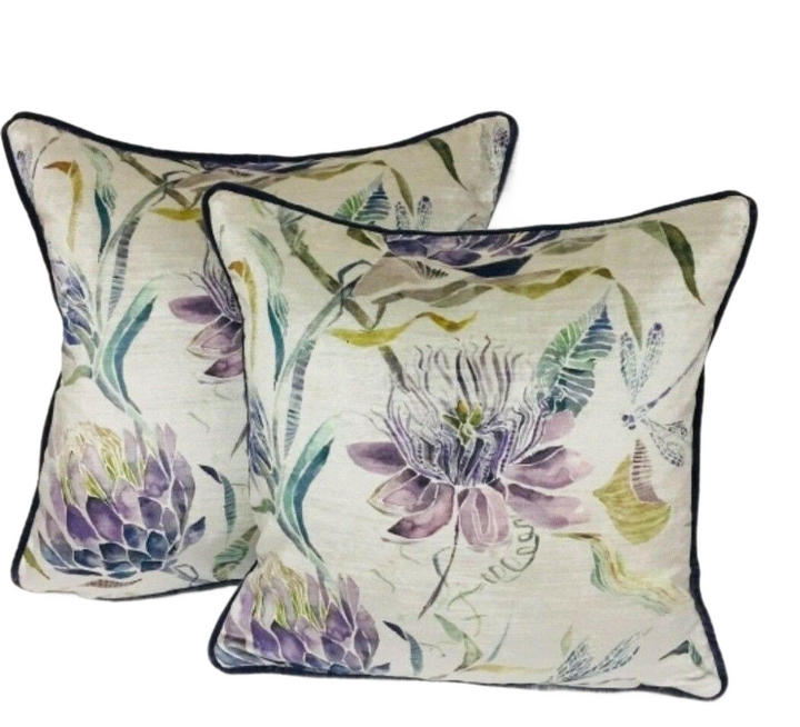 Voyage - Moorehaven Velvet - Periwinkle - Stunning Thistle & Dragonfly Velvet Cushion Cover - Handmade Throw Pillow Designer Home Decor.