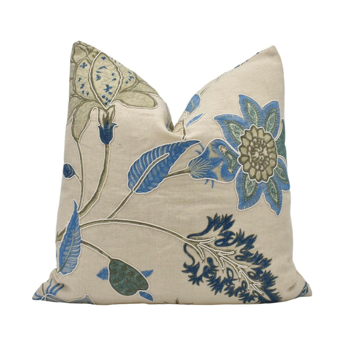 GP & J Baker - Bakers Indienne Embroidery - Soft Blue - Signature Baker Designer Cushion Cover - Embroidered Floral Pillow Cover - Blue.