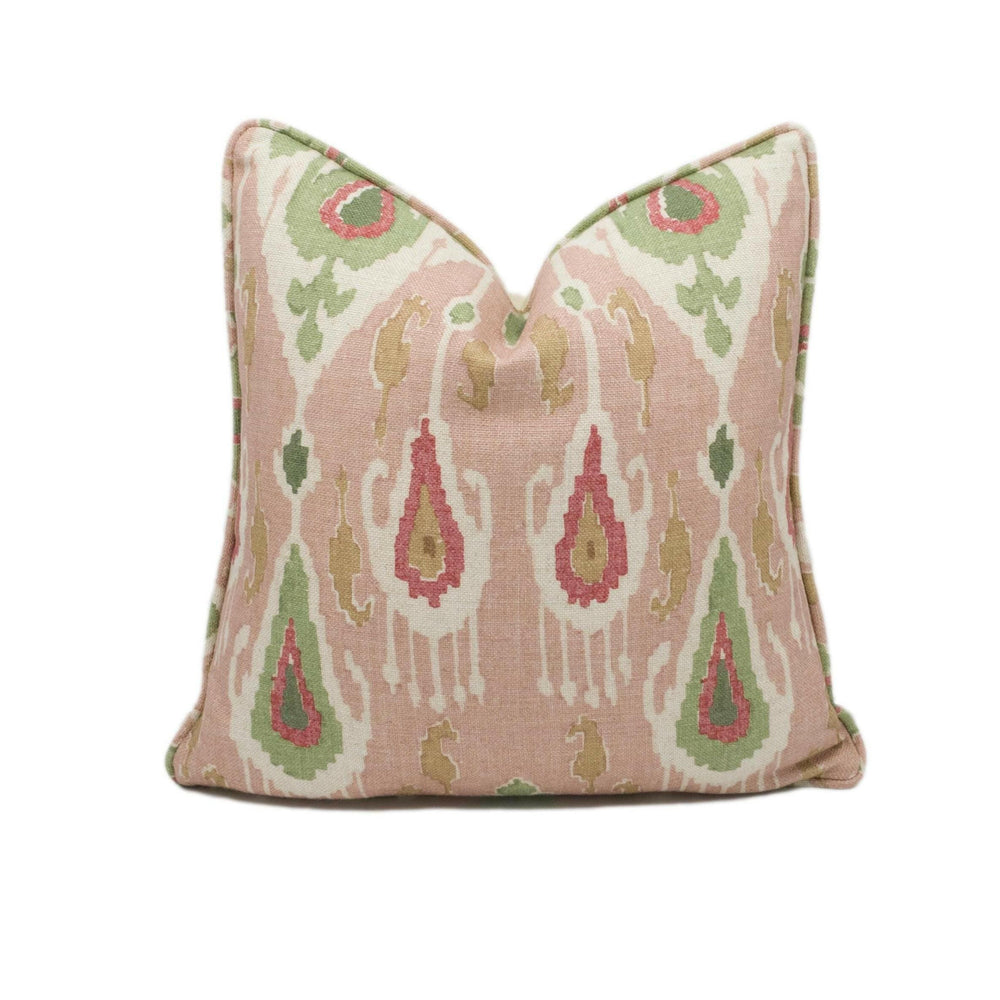 GP & J Baker - Ikat Bokhara - Rose Green - Eastern Silk Road Linen Ikat Designer Cushion Cover - Luxury Throw Pillow - Handmade Home Décor.