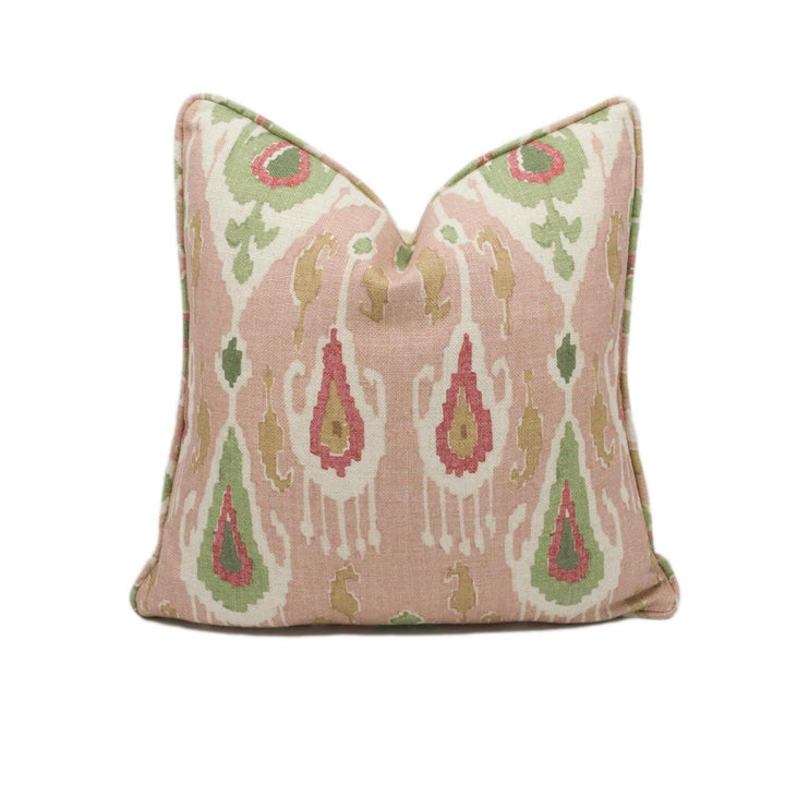 GP & J Baker - Ikat Bokhara - Rose Green - Eastern Silk Road Linen Ikat Designer Cushion Cover - Luxury Throw Pillow - Handmade Home Décor.