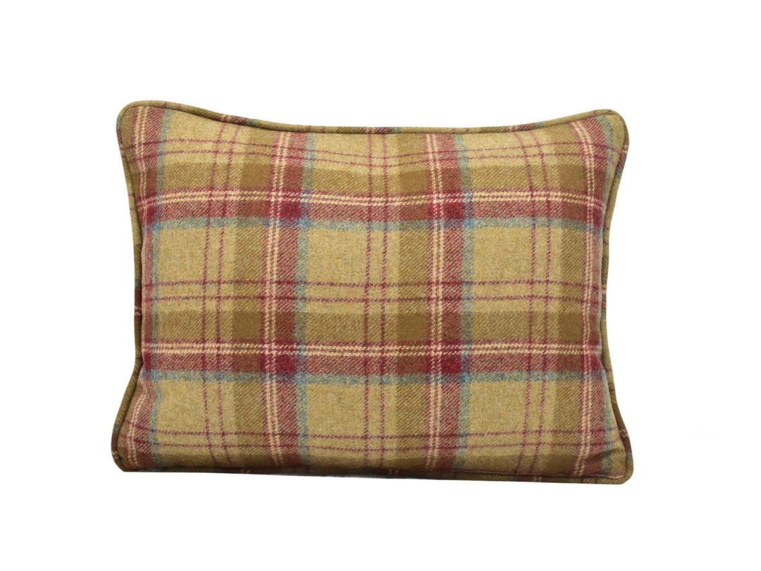 Abraham Moon - Heritage - Scarlet - 100% Wool Cushion Cover - Designer Plaid Pillow Cover - Handmade Wool Moon Pillow Cover - Red and Beige.