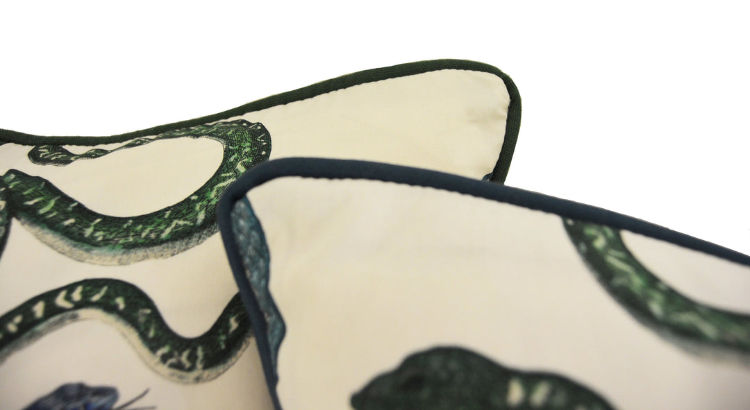 Charlap Hyman &amp; Herrero for Schumacher - Giove - Emerald and Sapphire - Majestic Mythological Snake Cushion Cover Designer Throw Pillow