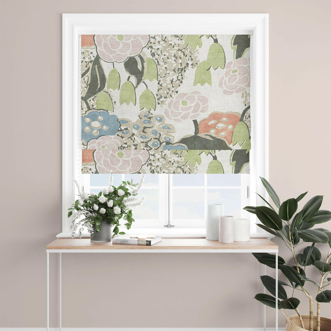Thibaut - Laura - Blush and Green - Professionally Made Roman Blind Made to Measure.