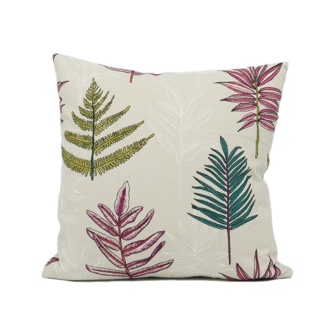 Iliv - Seychelles - Begonia - Vibrant Embroidered Leaves Motif Cushion Cover - Handmade Throw Pillow - Designer Home Décor.