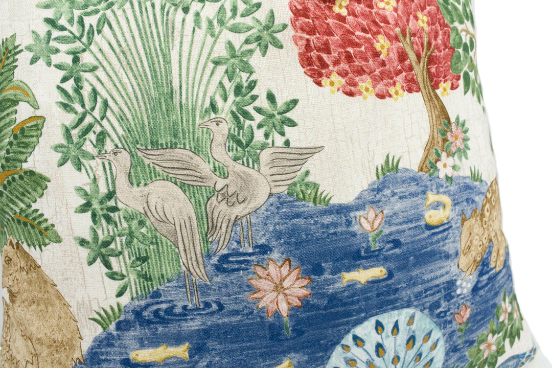 Sanderson - Pamir Garden - Cream Indigo  - Persian Garden Animal Oasis Designer Cushion Cover - Luxury Throw Pillow - Handmade Home Decor.