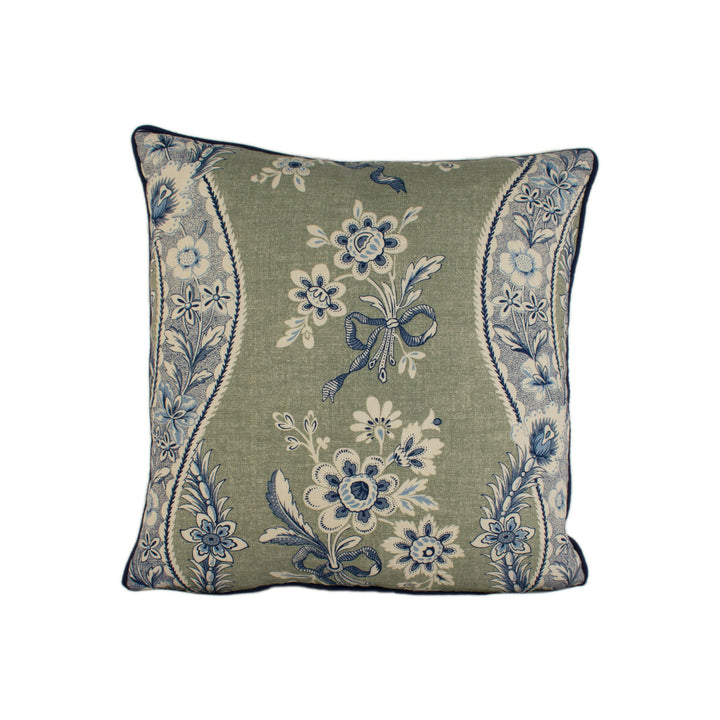 Schumacher - Le Castellet - Gris & Bleu - Provençal Motif Floral Ribbon - Designer Cushion Cover Handmade Throw Pillow - Luxury Home Decor.