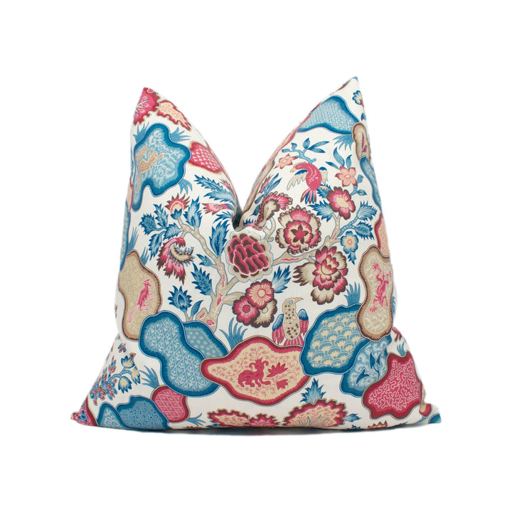 Scalamandre - Ziba - Peacock Rose - Charming Bright Indonesian Batik Chintz Cushion Cover - Handmade Throw Pillow - Designer Home Décor.