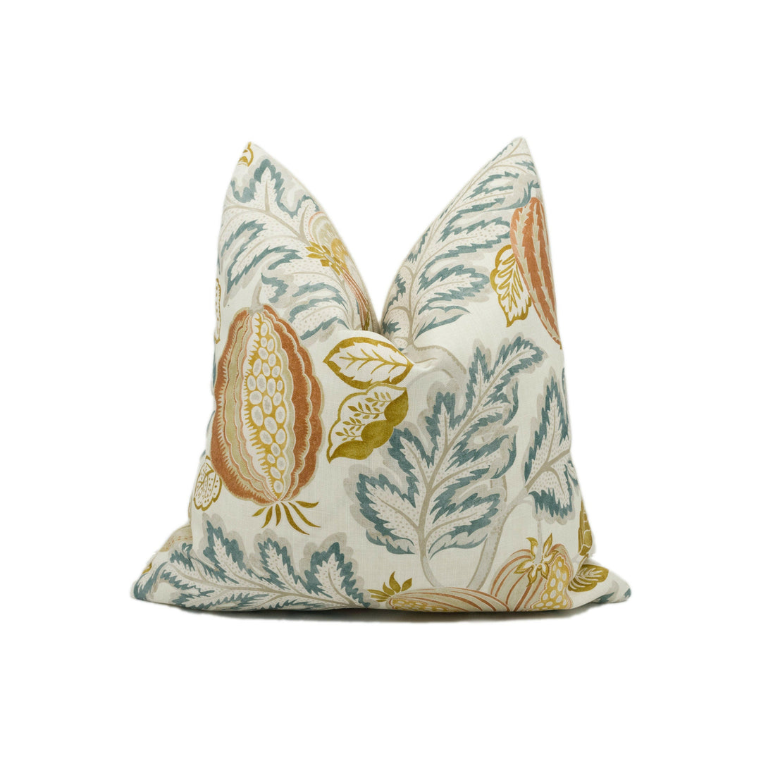 Sanderson - Cantaloupe - Sandstone / Agave - Indoor Outdoor Large Scale Floral Cushion Cover Throw Pillow Designer Home Décor I.