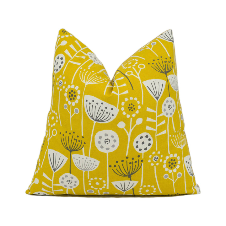 Fryetts - Bergen - Ochre - Playful Bright Scandinavian Style Floral Cushion Cover - Handmade Throw Pillow - Designer Home Décor.