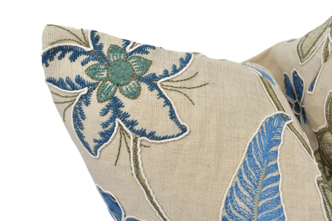 GP & J Baker - Bakers Indienne Embroidery - Soft Blue - Signature Baker Designer Cushion Cover - Embroidered Floral Pillow Cover - Blue.