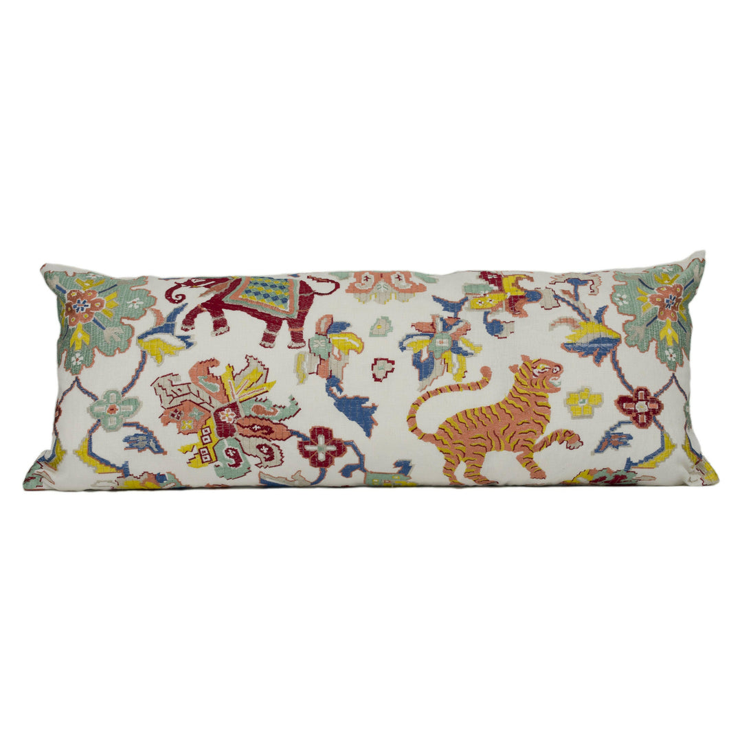 Jane Churchill - Animal Tapestry - Red / Teal - Elegant Embroidered Eastern Cushion Cover - Handmade Throw Pillow - Designer Home Décor.