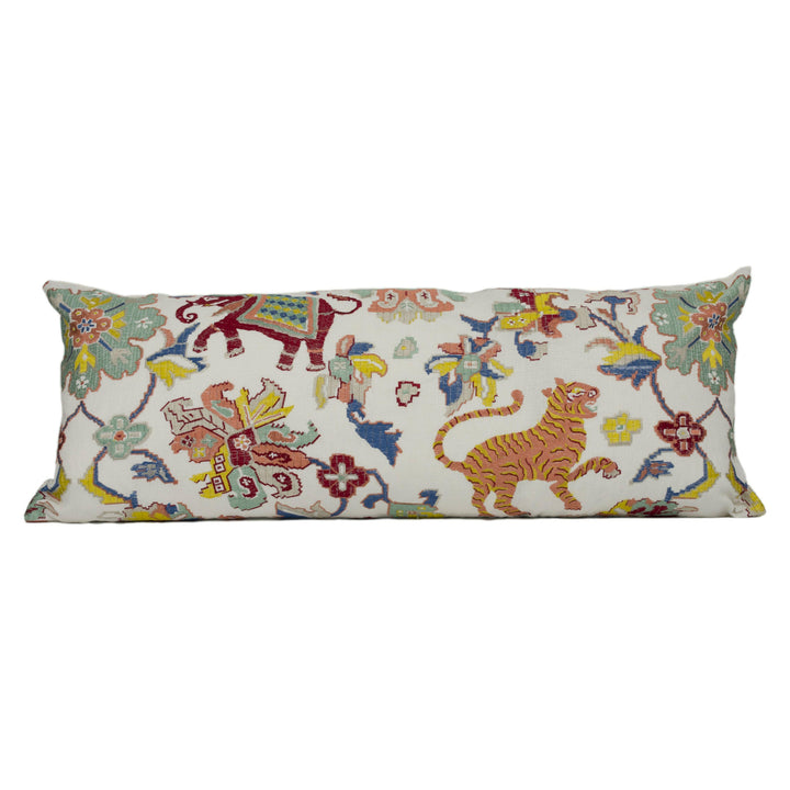 Jane Churchill - Animal Tapestry - Red / Teal - Elegant Embroidered Eastern Cushion Cover - Handmade Throw Pillow - Designer Home Décor.