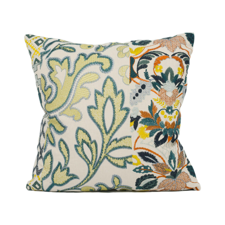 GP & J Baker - Queens Sampler - Amber / Emerald - Palace Inspired Embroidered Cushion Cover - Handmade Throw Pillow - Designer Home Décor.