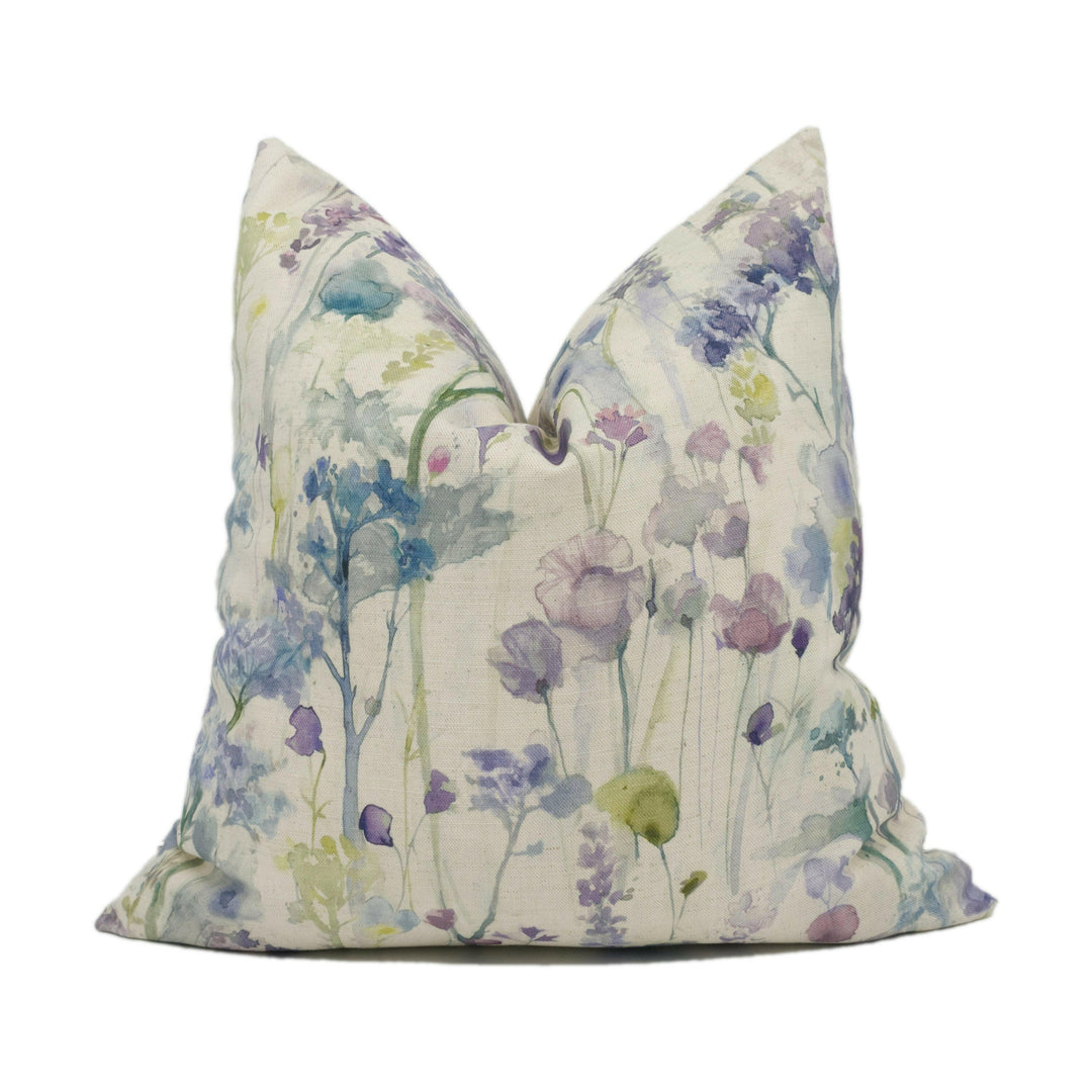 Voyage - Ilinizas - Violet / Natural - Elegant Watercolour Meadow Cushion Cover - Handmade Throw Pillow - Designer Home Décor.