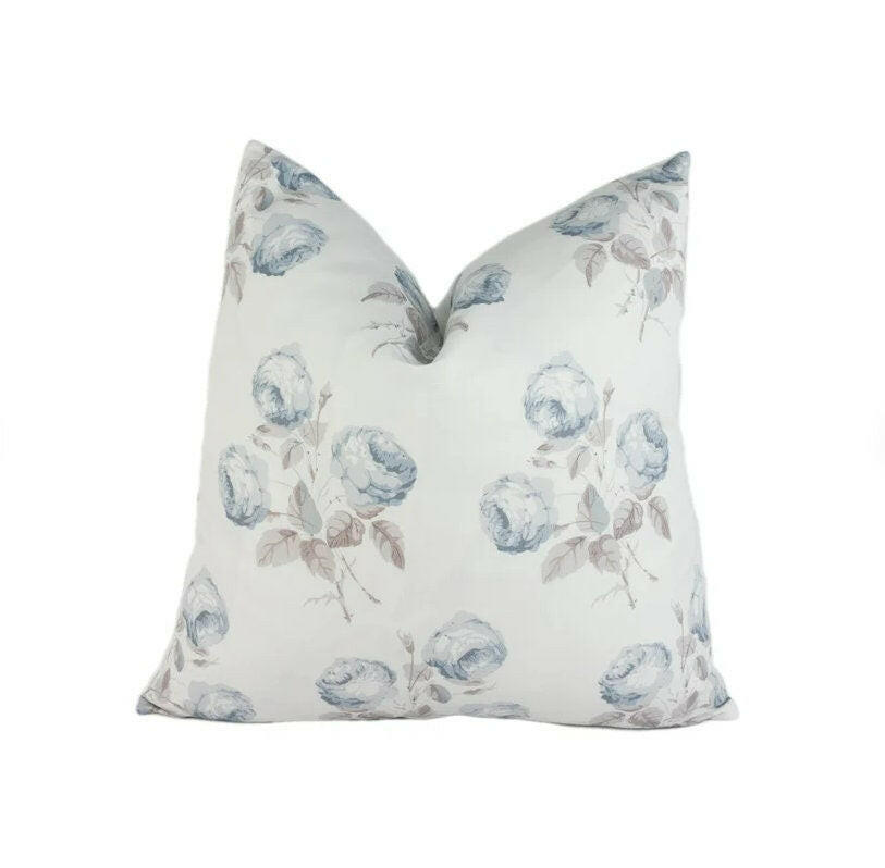 Colefax and Fowler - Bowood - Blue / Grey - Plain or Piped - Iconic Floral Designer Cushion Cover Handmade Throw Pillow Luxury Home Decor.
