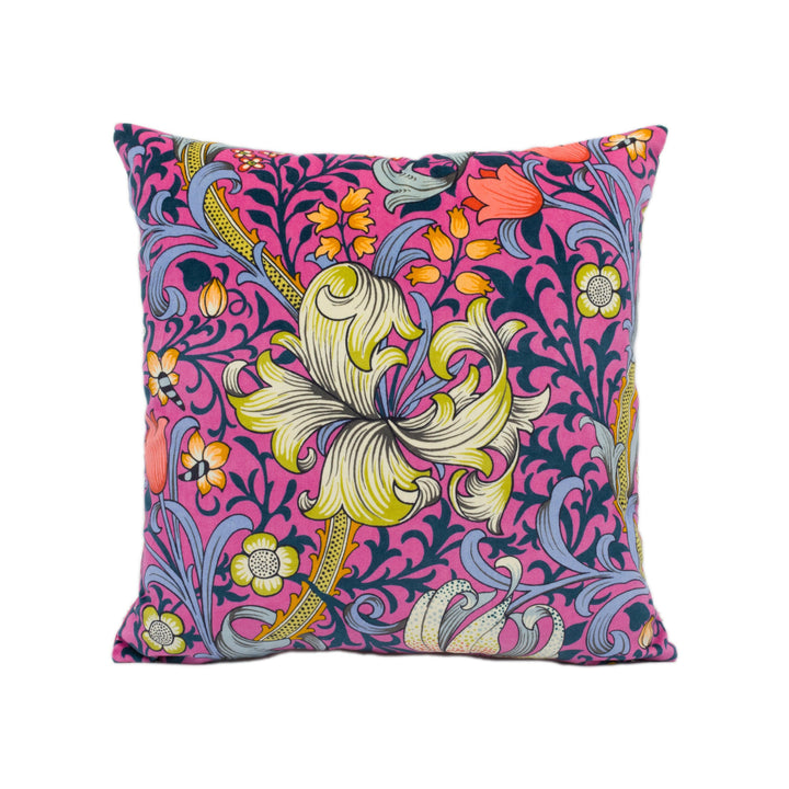 William Morris - Golden Lily - Serotonin Pink - 60's Psychedelic Velvet Cushion Cover - Maximalist Morris Pillow Cover - Trendy Cluttercore.