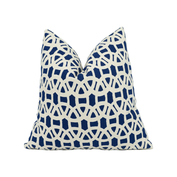 Scion - Lace - Indigo - Symmetrical Interlocking Geometric Cushion Cover - Handmade Throw Pillow Designer Home Décor.