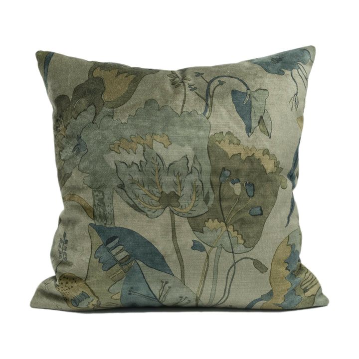 GP & J Baker - California Velvet - Denim / Mole - Sumptuous Floral Botanical Designer Cushion Cover - Luxury Throw Pillow - Handmade Home.