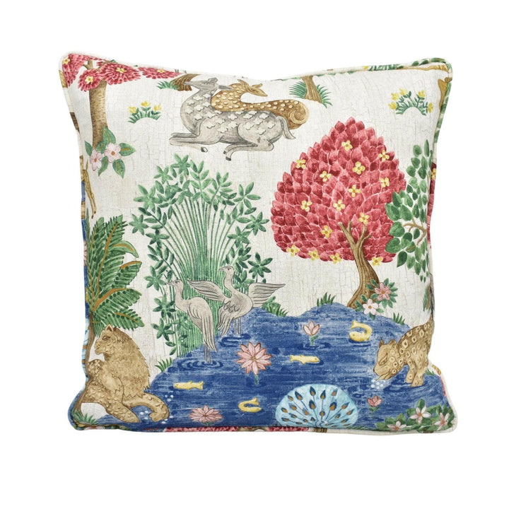 Sanderson - Pamir Garden - Cream Indigo  - Persian Garden Animal Oasis Designer Cushion Cover - Luxury Throw Pillow - Handmade Home Decor.