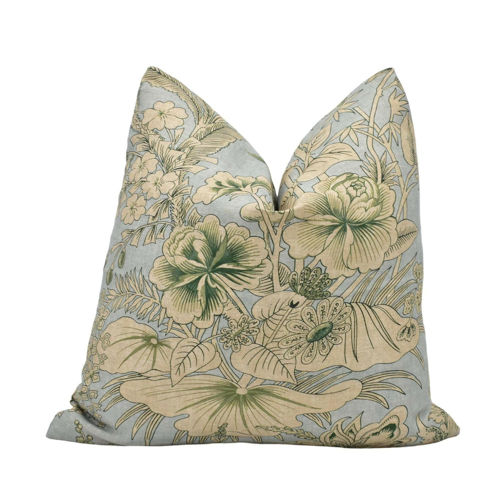 Thibaut - Rosalind - Mist - Sophisticated Delicate Flora and Fauna Designer Cushion Cover - Luxury Throw Pillow - Handmade Home Decor.