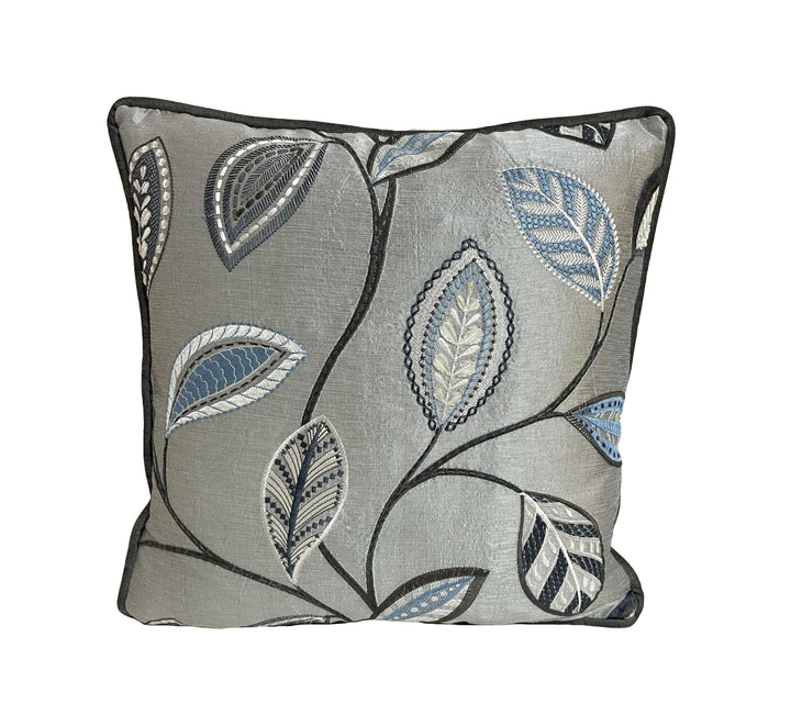 Jane Churchill - Anza - Blue - Glamorous Metallic Embroidered Designer Cushion Cover - Handmade Throw Pillow Luxury Home Decor.