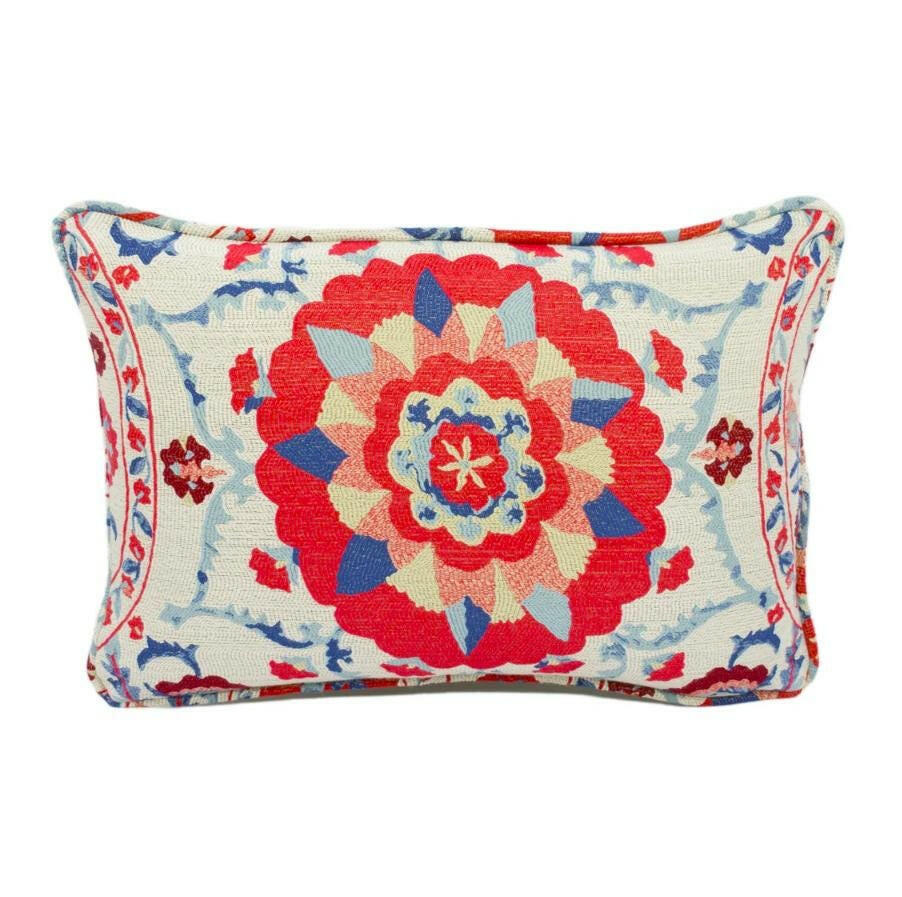 Sanderson - Anthos - Indigo / Red - Woven Jacquard Uzbekistani Suzani Inspired Designer Cushion Cover - Luxury Throw Pillow - Handmade Home.