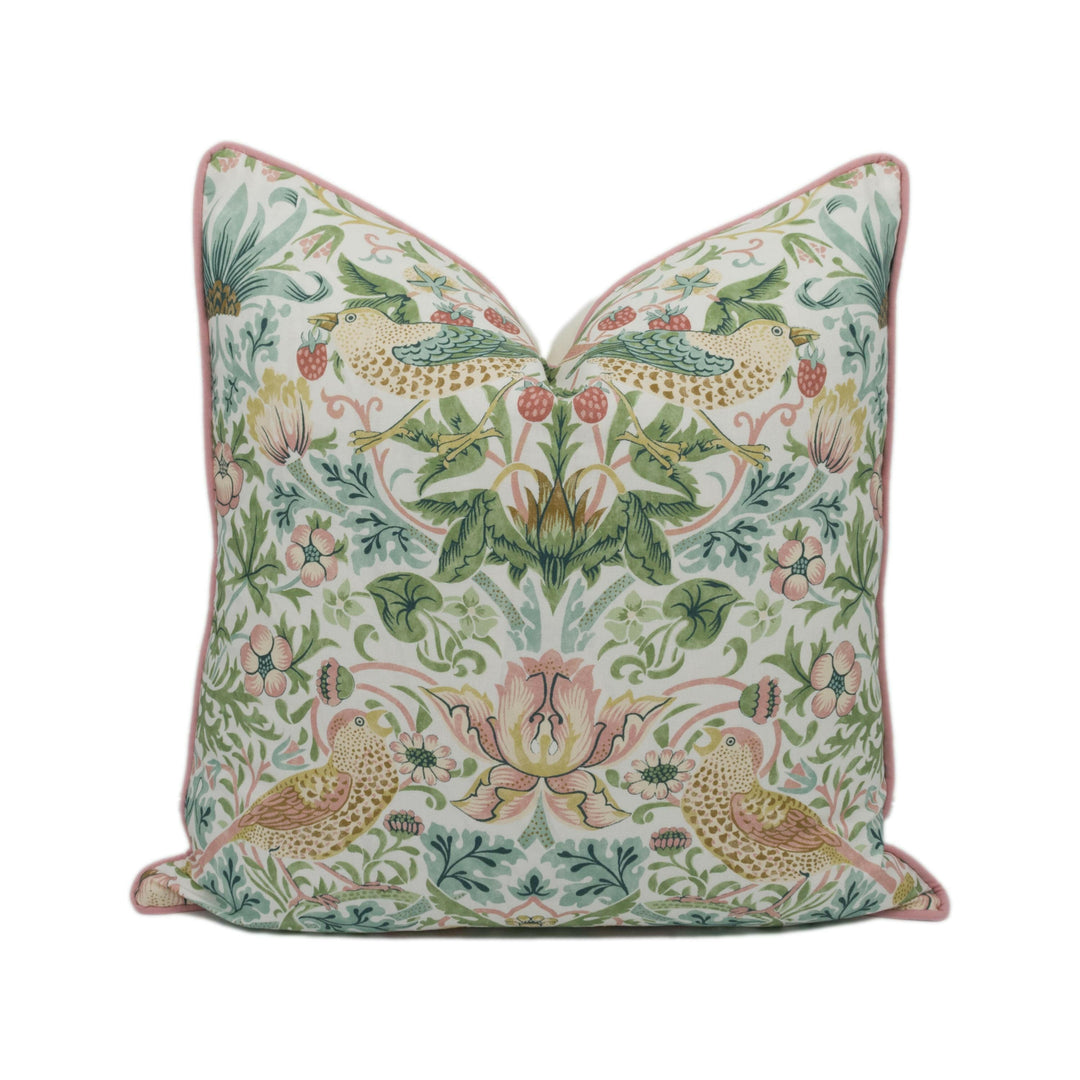 William Morris - Simply Strawberry Thief - Cochineal / Willow - Iconic Morris Bird Designer Cushion Cover - Handmade Home Decor - Luxury.