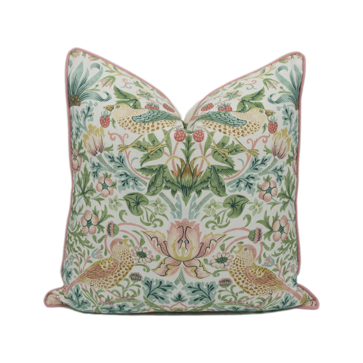 William Morris - Simply Strawberry Thief - Cochineal / Willow - Iconic Morris Bird Designer Cushion Cover - Handmade Home Decor - Luxury.