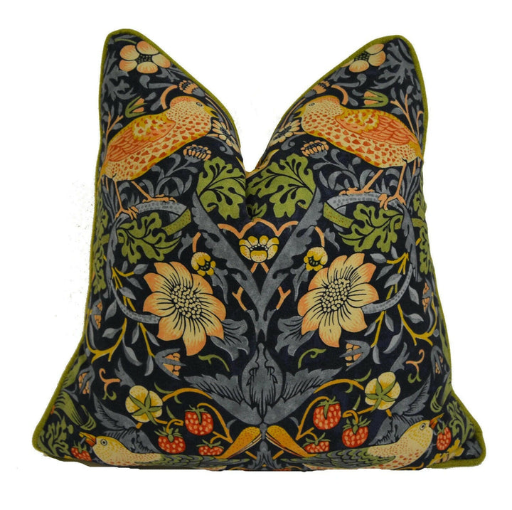 William Morris - Strawberry Thief - Indigo / Mineral - Stunning Iconic Classic Designer Cushion Cover - Handmade Home Decor - Luxury Throw.