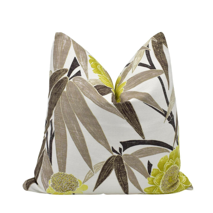 Scion - Kaito - Charcoal / Lime - Chich Metallic Floral Retro Designer Cushion Cover - Bold Luxury Throw Pillow - Handmade Home Decor.