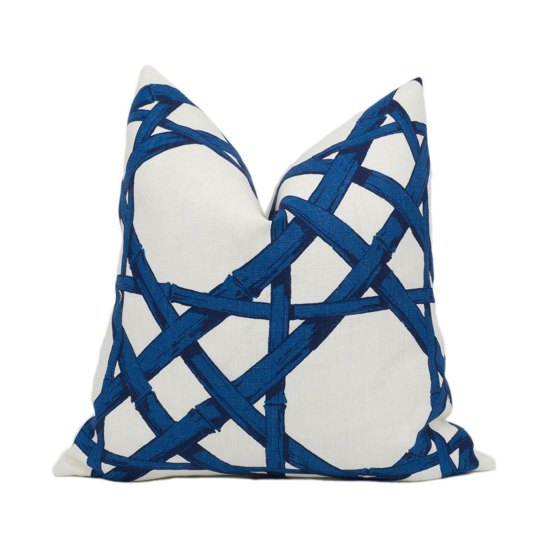 Thibaut - Cyrus Cane - Navy - Modern Bamboo Summer House Cushion Cover Handmade Throw Pillow Designer Home Décor.