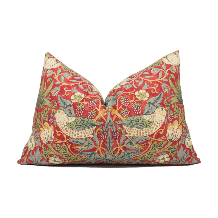 William Morris - Strawberry Thief - Crimson / Slate - Stunning Iconic Classic Designer Cushion Cover - Handmade Home Decor - Luxury Throw.