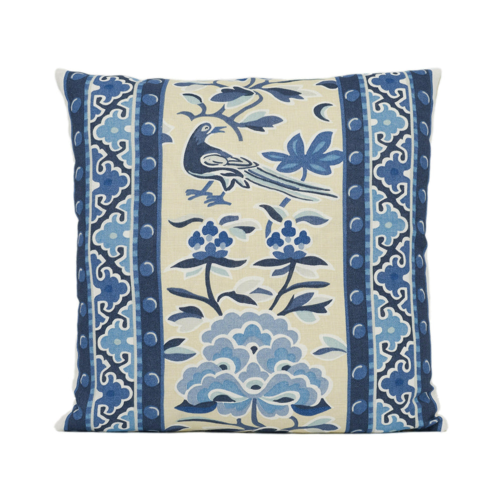 Scalamandre - Royal Peony - Porcelain - Luxurious Handprinted Chinoiserie Designer Cushion Cover - Handmade Throw Pillow Luxury Home Decor.