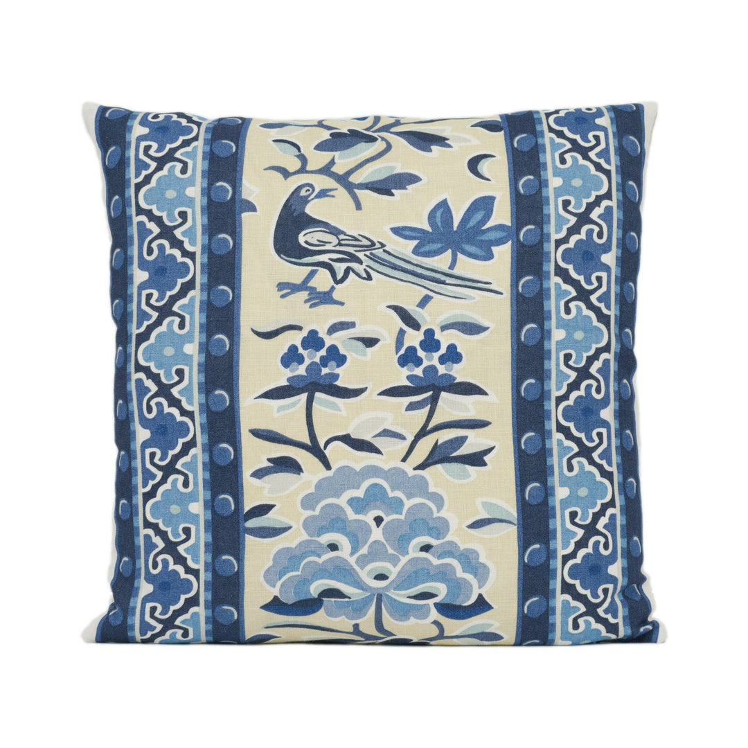 Scalamandre - Royal Peony - Porcelain - Luxurious Handprinted Chinoiserie Designer Cushion Cover - Handmade Throw Pillow Luxury Home Decor.