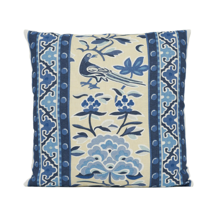 Scalamandre - Royal Peony - Porcelain - Luxurious Handprinted Chinoiserie Designer Cushion Cover - Handmade Throw Pillow Luxury Home Decor.