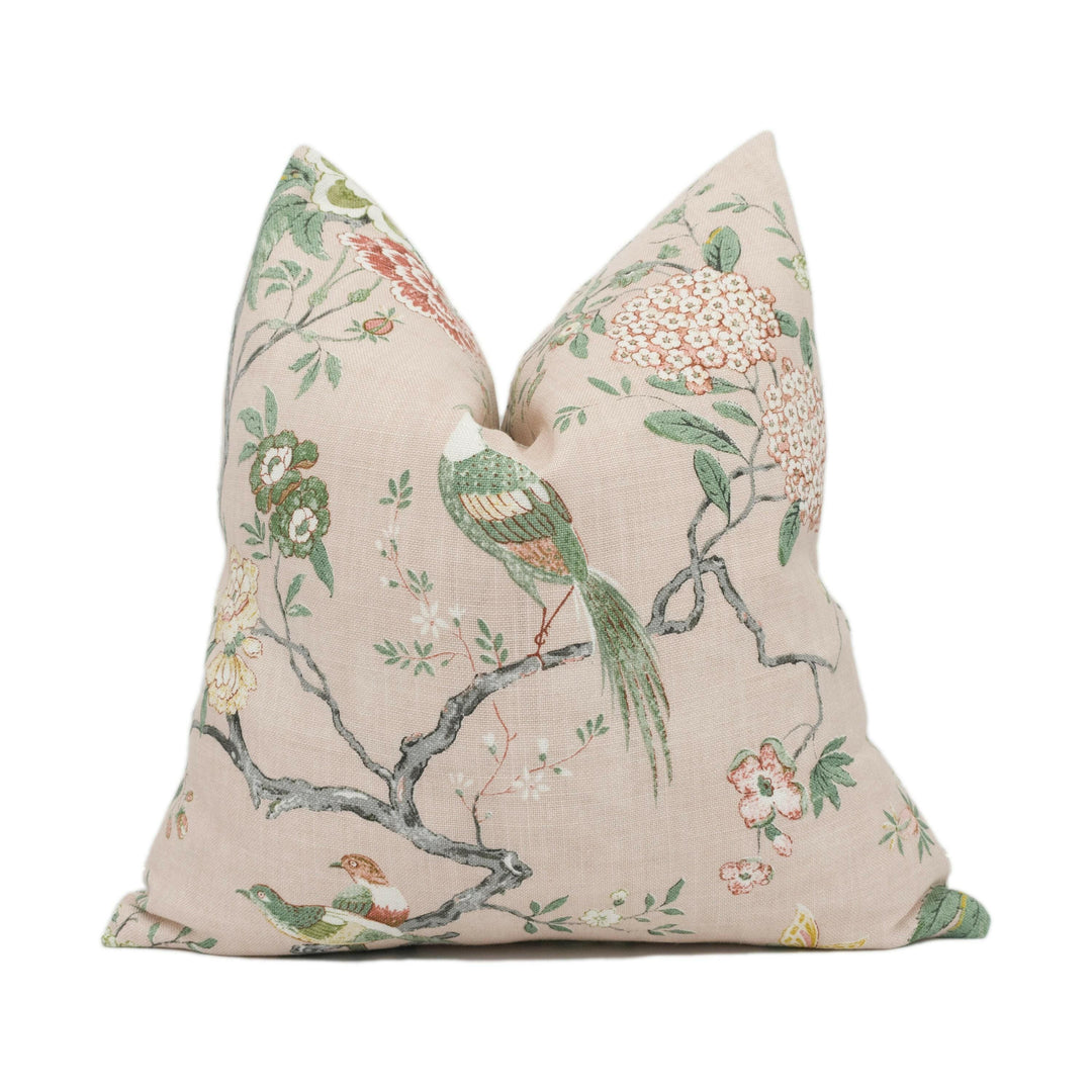 GP & J Baker - Oriental Bird Signature - Blush - Graceful Trailing Bird Chinoiserie Designer Cushion Cover - Luxury Throw Pillow Handmade.