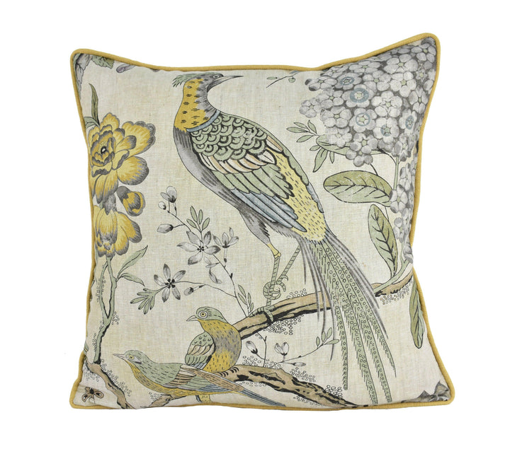 Anna French x Thibaut - Villeneuve - Yellow and Grey - Antique Avant Garde Bird Designer Cushion Cover - Luxury Throw Pillow - Handmade.