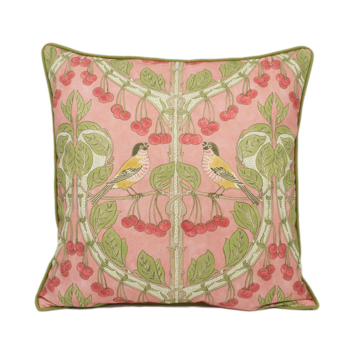 GP and J Baker - Birds & Cherries - Coral - Charming Floral Bird Designer Cushion Cover  - Luxury Throw Pillow - Handmade Home Décor.