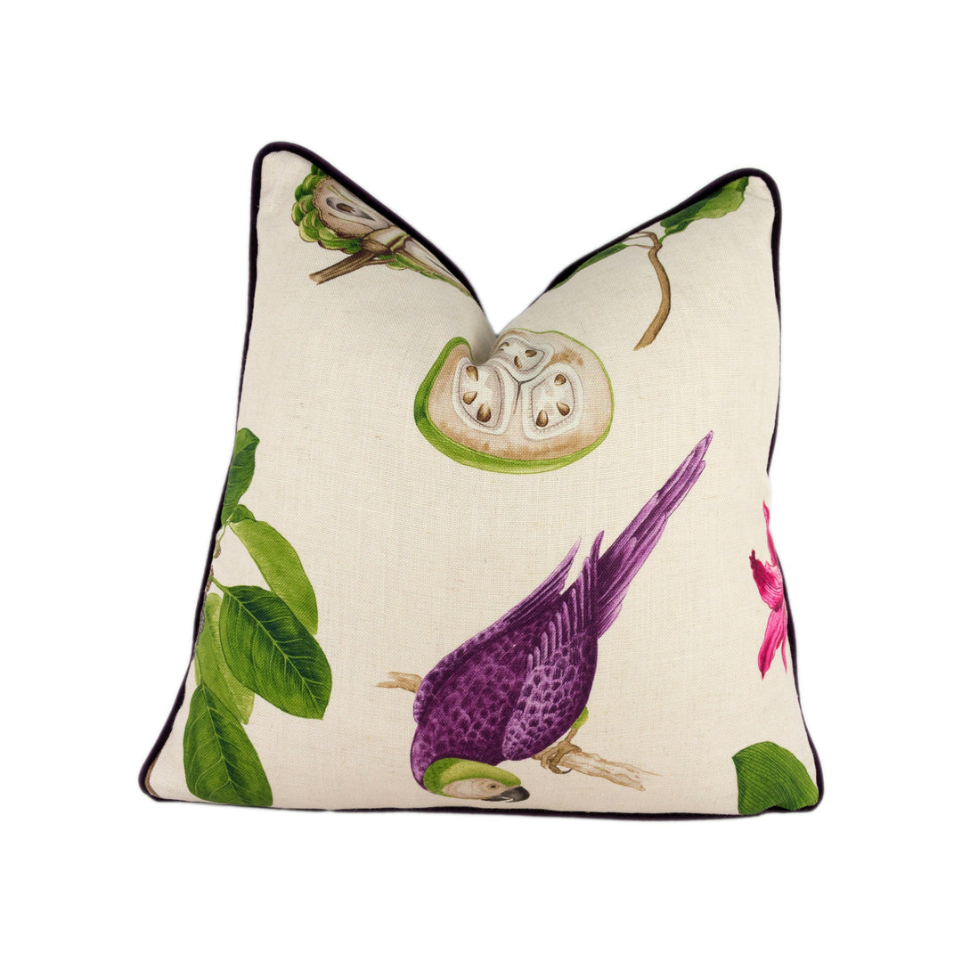 Sanderson - Capuchins - Boysenberry - Cushion Cover Contrast Piped Throw Pillow Designer Home Decor.