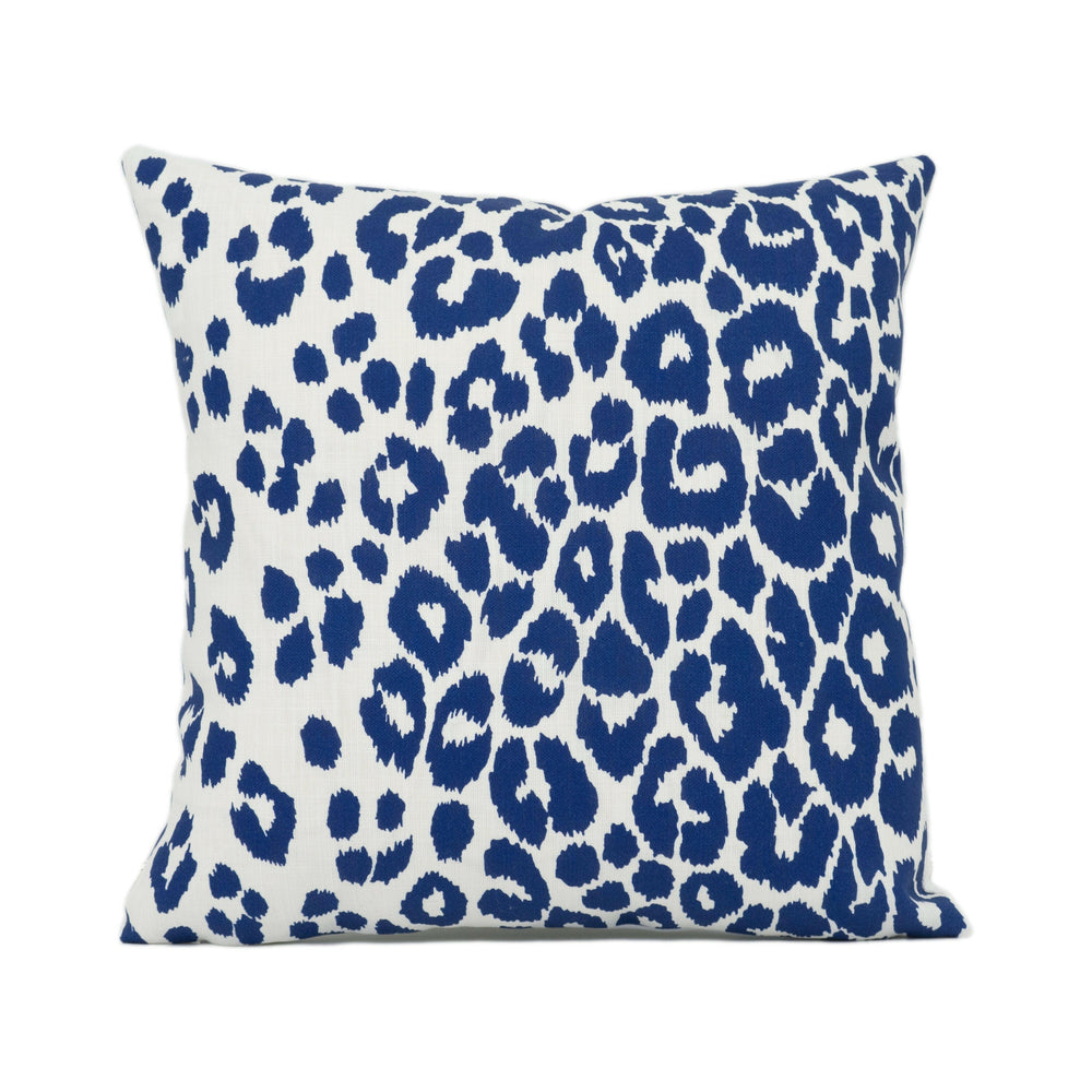 Schumacher - Iconic Leopard - Ink - Chic Animal Print Designer Cushion Cover - Cat Print Throw Pillow Cover - Blue White Pillow.