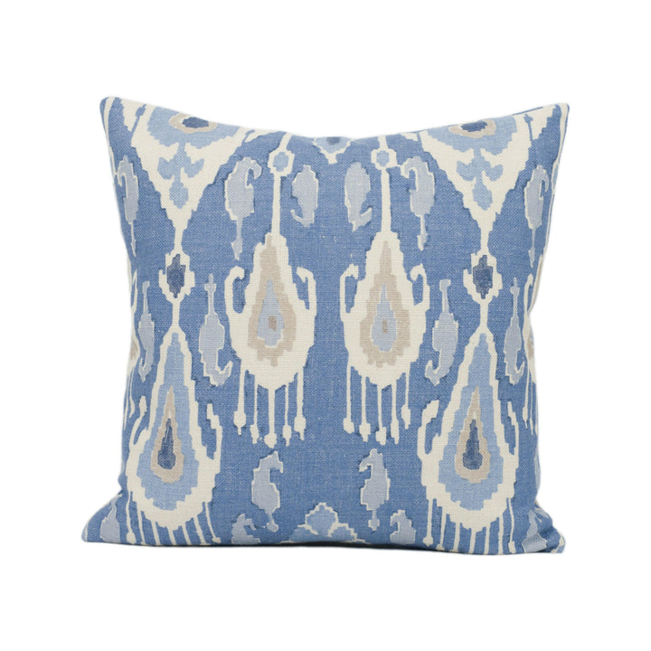 GP & J Baker - Ikat Bokhara - Blue - Eastern Silk Road Linen Ikat Designer Cushion Cover - Luxury Throw Pillow - Handmade Home Décor.