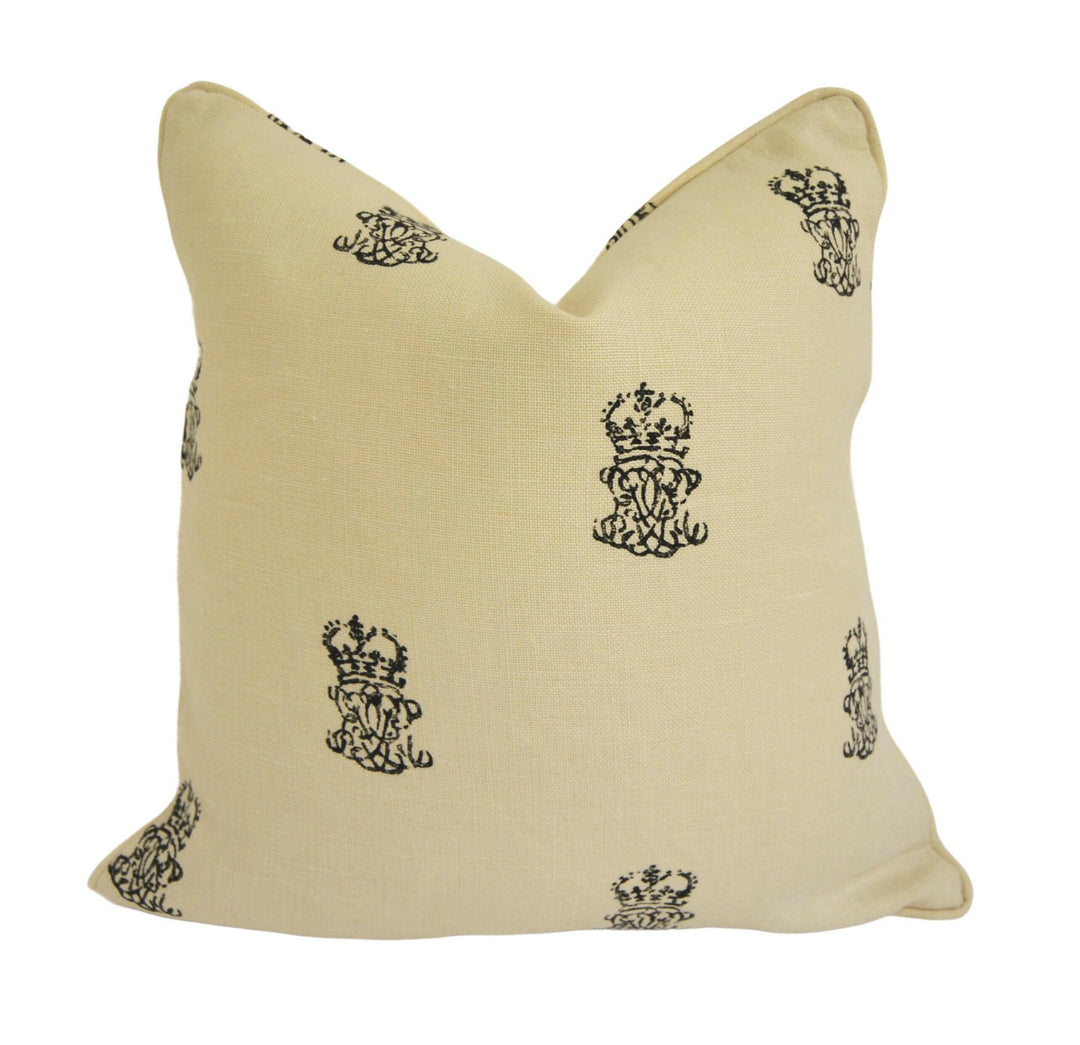 Zoffany - End Paper - Chalk / Charcoal - Beautiful Vintage Royal Crown Cushion Cover - Handmade Throw Pillow Designer Home Decor.